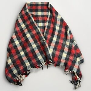 Woolrich Wool Poncho Shawl Cape Womens One Size Fringe Red Black Plaid Tartan